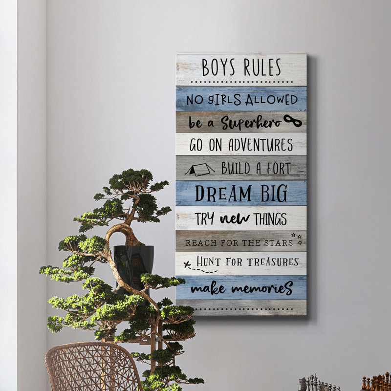" Boys Rules ", 24" H x 12" W x 1" D