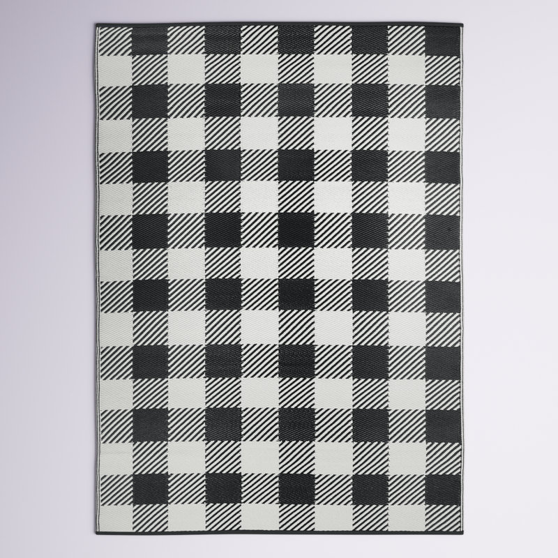 Kaydence Gingham Black/Ivory Indoor & Outdoor Area Rug, Rectangle 7'10" x 10'