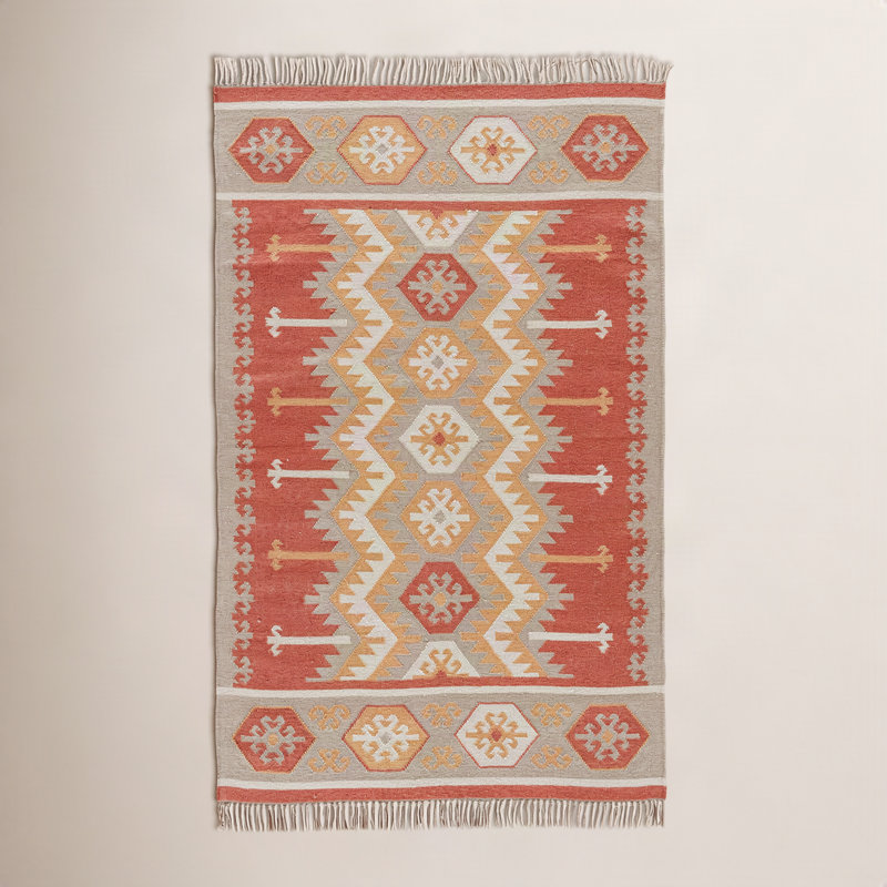Orange / Beige Avalyn Geometric Pattern Indoor/Outdoor Rugs, Rectangle 3 pi 6 po x 5 pi 6 po