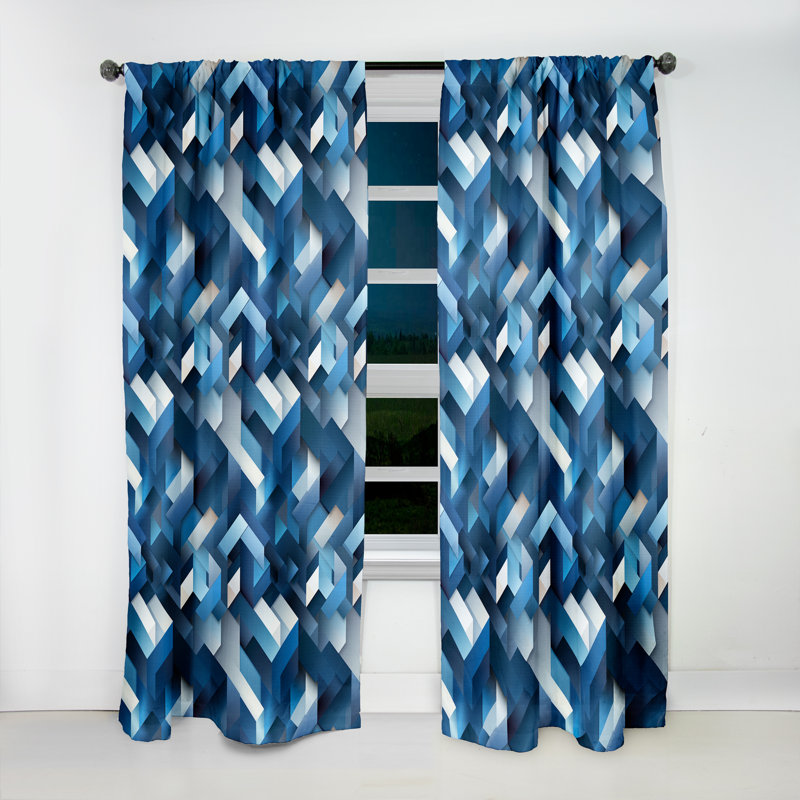 Panneaux de rideaux géométriques minimalistes blanc et bleu à motif géométrique II, L 52 po x L 95 po