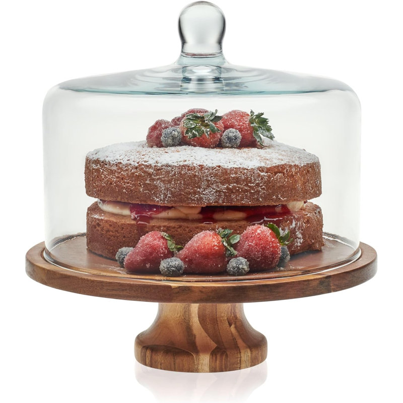 Présentoir à gâteaux en bois d'acacia avec couvercle