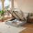 41.7" Velvet Curved Wingback Queen Bed Frame with Hydraulic Lift, No Box Spring Needed, Gray-652613401-646257343