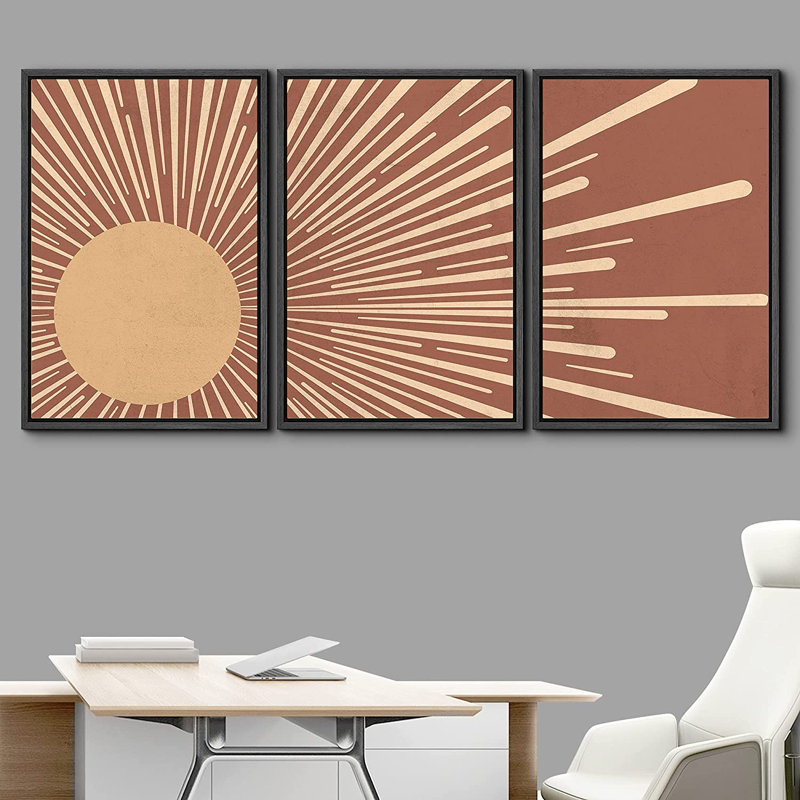 3 pièces, cadre flottant, impression sur toile, H 36 po x l 72 po x P 1,5 po, Noir