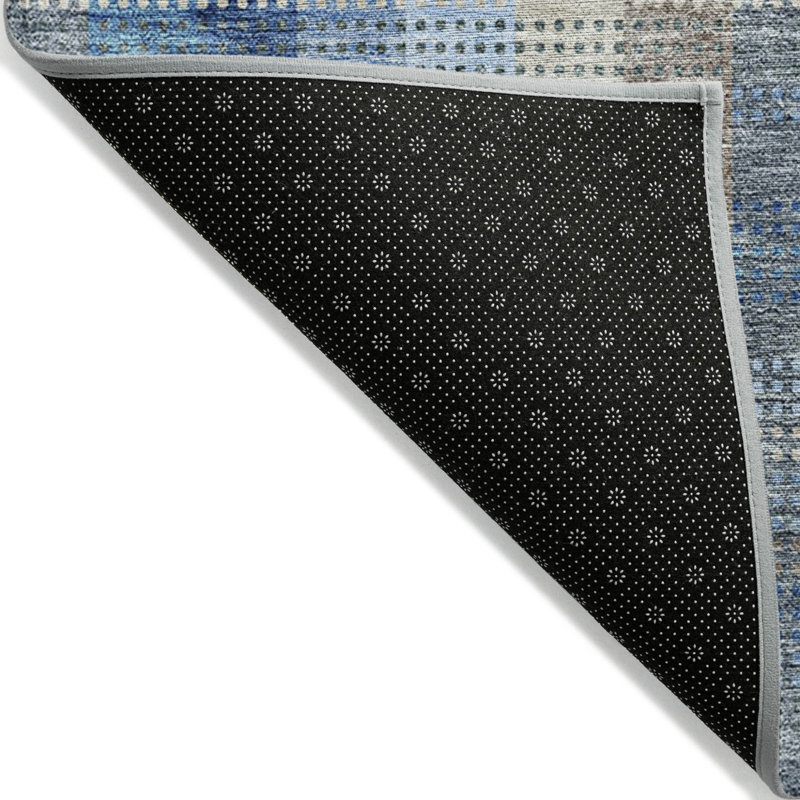 3' X 5' Denim Blue Sky Blue And Beige Plaid Washable Indoor Outdoor Area Rug