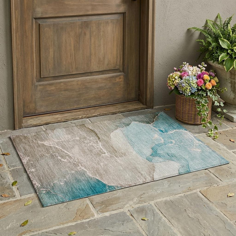 Tapis extérieur lavable antidérapant 2 pi x 3 pi bleu sarcelle