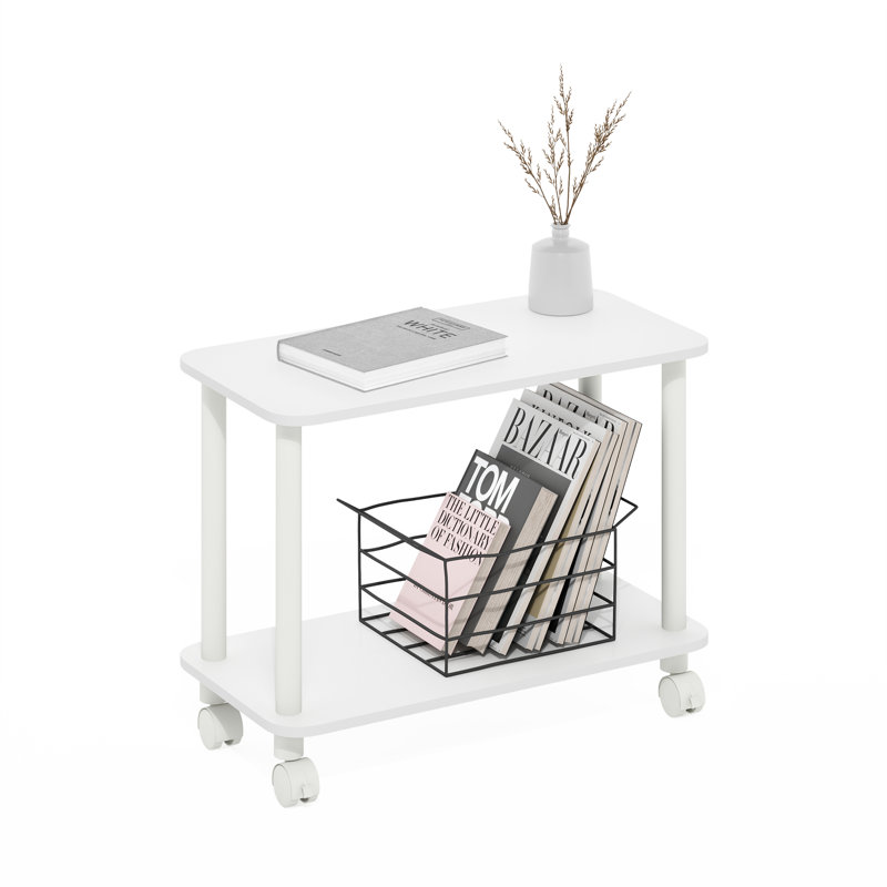 Creekside Modern Rectangle End Table, Side Table with Casters, White/White