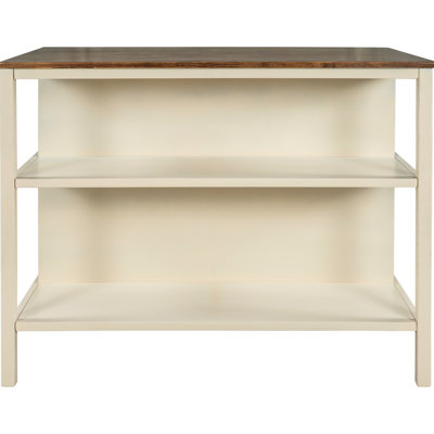 Rustic Solid Wood Dining Table Island - 45" Walnut And Cream White 2 Open Shelves For Compact Spaces Kitchen In Design Top Frame With Small Areas
