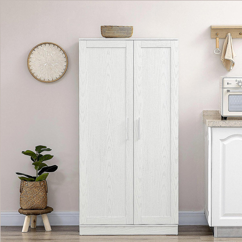 Armoire de rangement Kitchen Pantry, armoire à 14 niveaux avec 2 portes, tablettes réglables, blanc