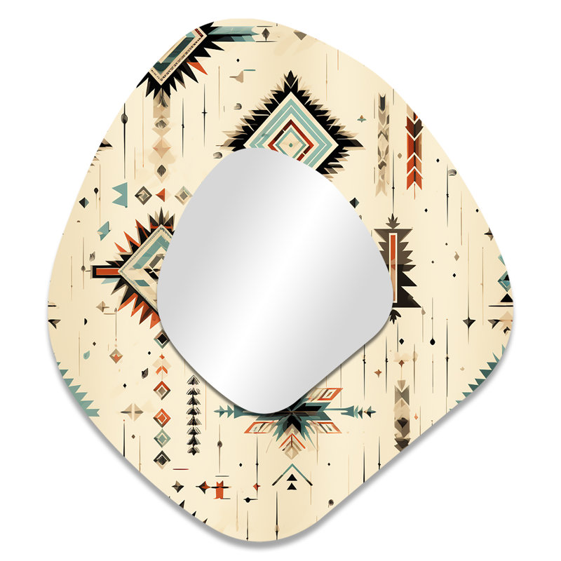 Tribal Nomad Boho Pattern I - Geometric Asymmetrical Decorative Mirror, Modern Irregular Shape Wall Mirror, Printed Metal Art