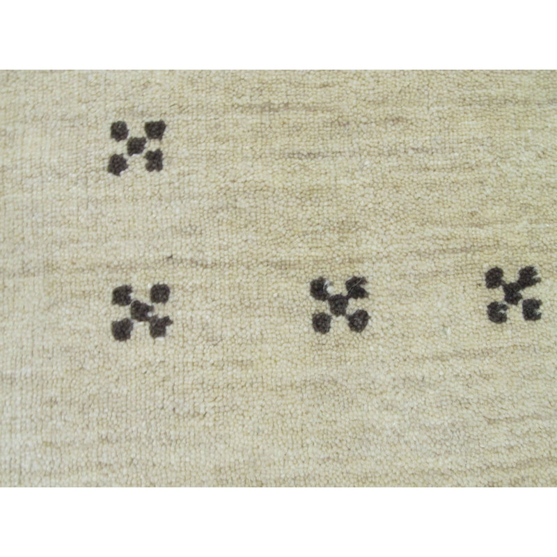 Ivory Hand-Knotted Wool Framed Field Geometric Modern Contemporary Carpet Rug, Rectangle 10' x 14'
