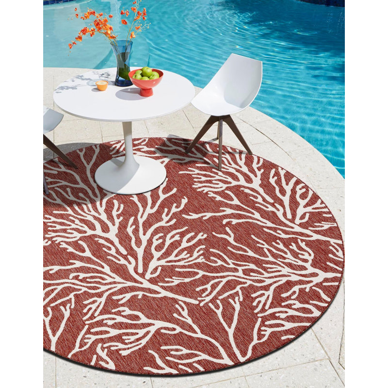 Contemporary Outdoor Ayton Area Rug Rust Red Colour, Rond 3 pi 1 po