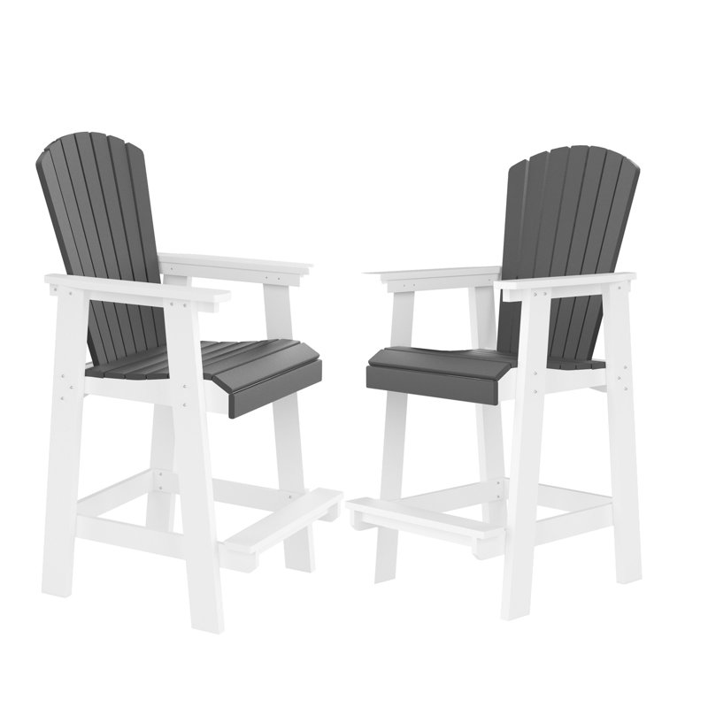 2 grandes chaises d'extérieur - tabourets de bar de patio avec dossier haut en blanc et gris pour la cour et le balcon