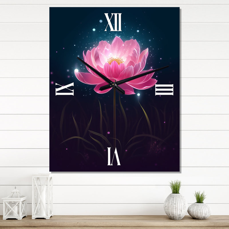 Jahni - Floral Lotus Wall Clock Oversized, 40" H x 30" W x 1" D