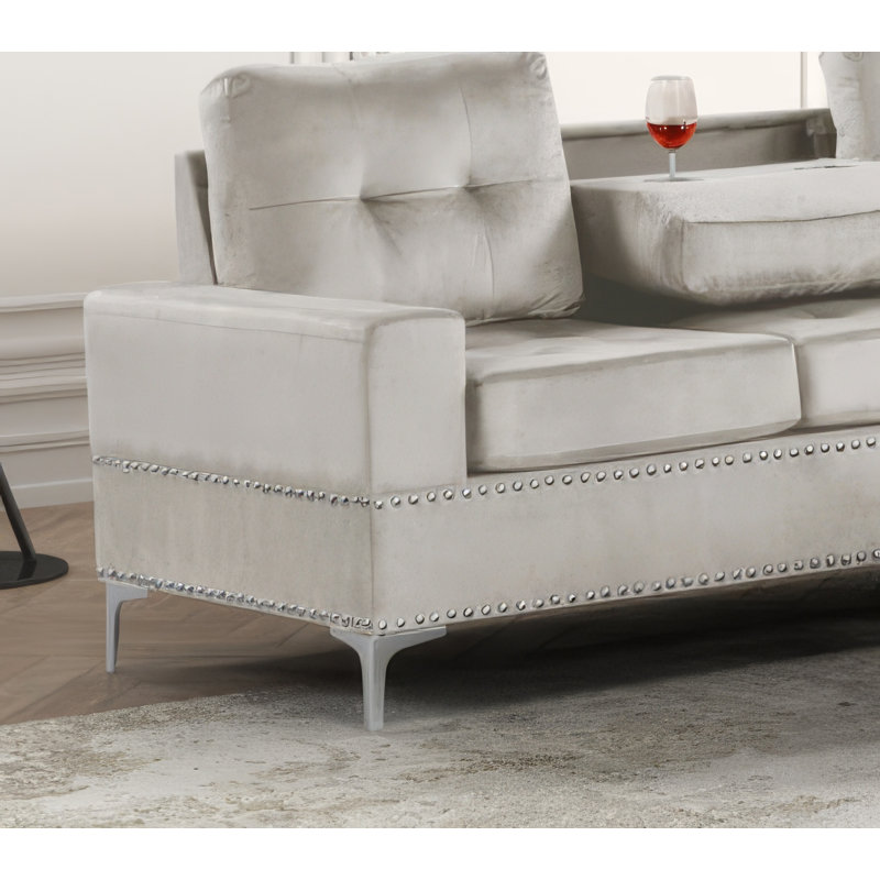Canapé modulaire réversible 2 pièces Kryspin, Velours gris