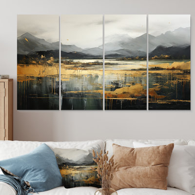 Grey And Yellow Abstract Mountain Landsape IV - Abstract Landscapes 4 Piece Wall Art