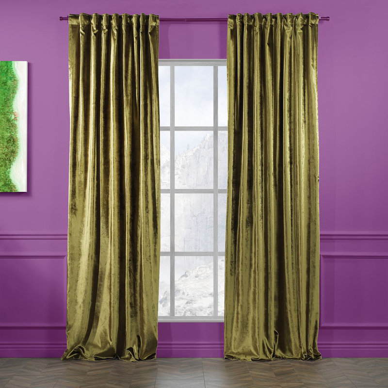 Extra Long & Extra Wide Shiny Velvet Curtain Panel (customized), Limone, 140cm Width x 225cm Drop