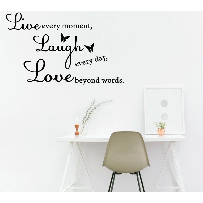 Live Every Moment, Laugh Every Day, Love Beyond Words Inspirational Vinyl Wall Decal Elegant Home Decor Sticker for Living Room Bedroom Office Easy to Apply Removable Durable Motivational Quote Art