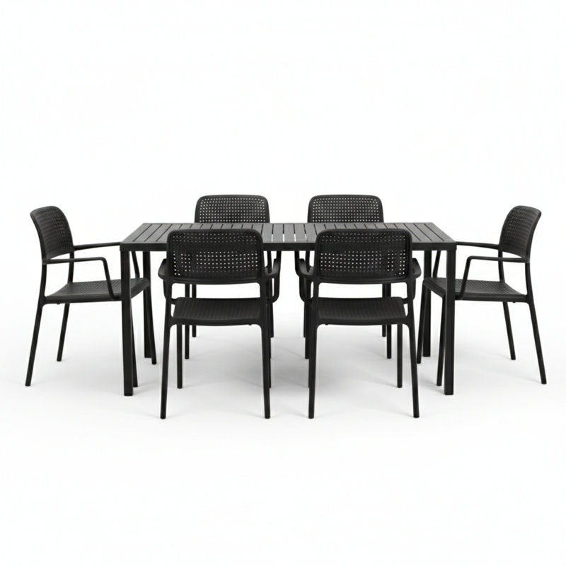 6 - Person Patio Dining Set with Rectangular Table, Black
