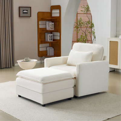 Cloud Comfort 54" With 22" Beige Cushions And 2 Throw Pillows Modular For Living Room - Like Support Corduroy Wood Frame Single Soft High Resilience Foam Solid