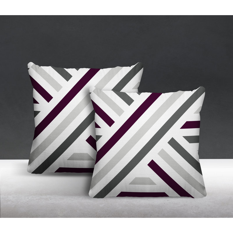  Coussin décoratif intérieur / extérieur à rayures, L 15 po x H 15 po, Mauve