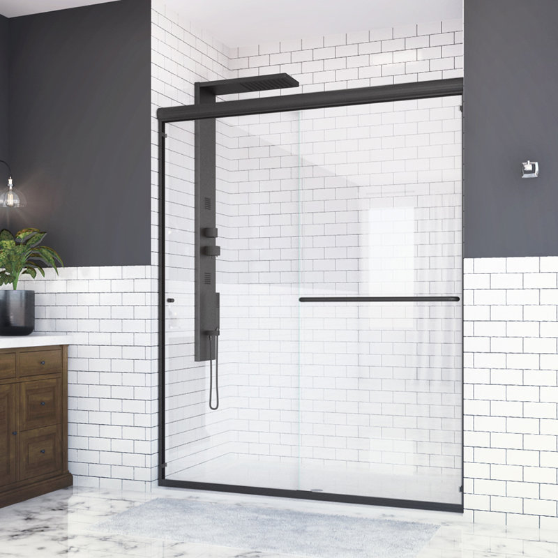 Distinctive 58 in. W x 70.5 in. H Sliding Bypass Semi-Frameless Shower Door in Matte Black w/ 1/4 in. Thick Clear Glass