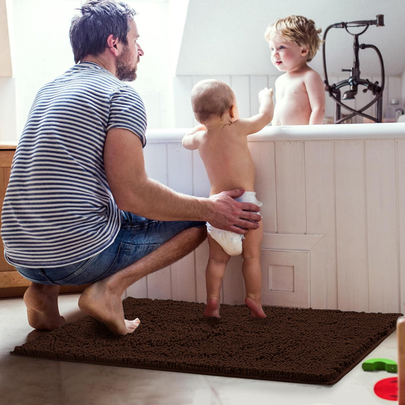 Chenille Non-Slip Non-Slip Bath Mat, 50cm Width X 80cm Length, Brown