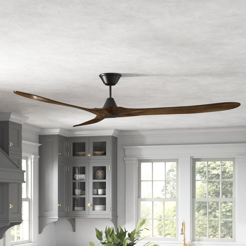 Ventilateur de plafond 3 pales avec télécommande Obsidian, Noir mat avec pales noyer foncé, 88 pouces