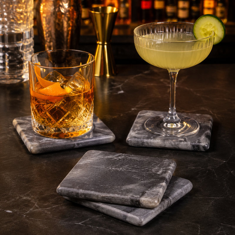 Handcrafted Square Genuine Gray Marble Coasters
