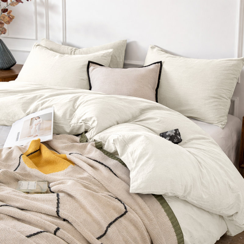 3-Piece Dyed Duvet Cover Set With Pillowcases, Cream, Single Duvet Cover + 2 Standard Pillowcases