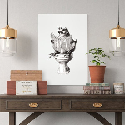 Canvas Wall Art Frog Reading Newspaper On Toilet Poster Vintage Poster Print Home Decor