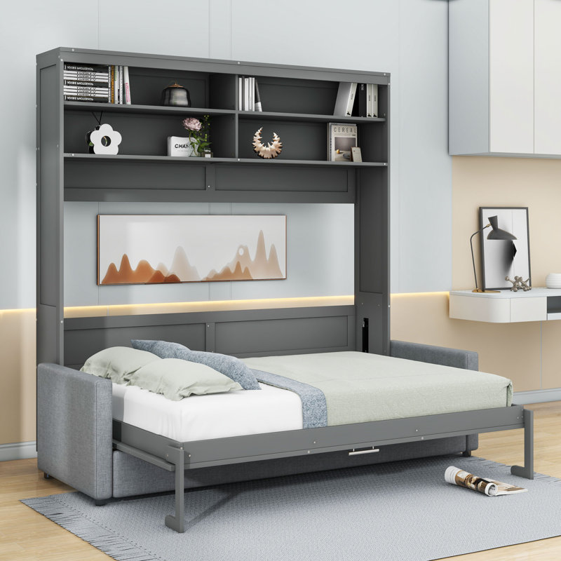 Grand lit escamotable avec canapé, Gris