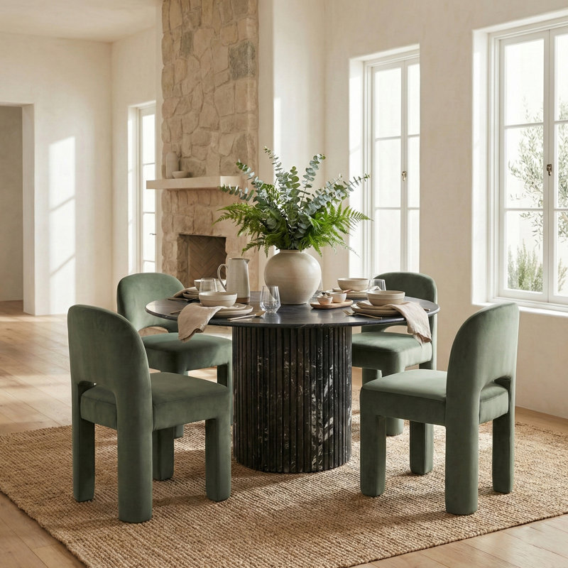 Chaise rembourrée Celine, Velours vert