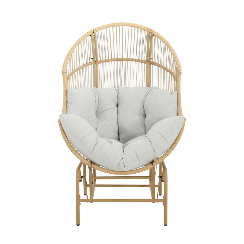 Fauteuil oscillant d'extérieur en osier Palos, Coussin beige / structure brun clair