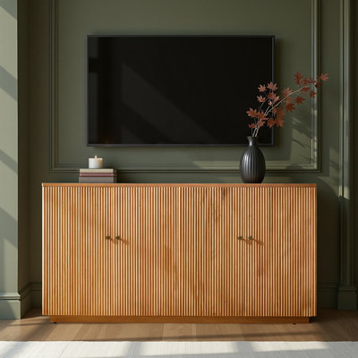 Martha Modern 63" W 4-Door Fluted Solid Wood Sideboard with Cable Management and Adjustable Shelves