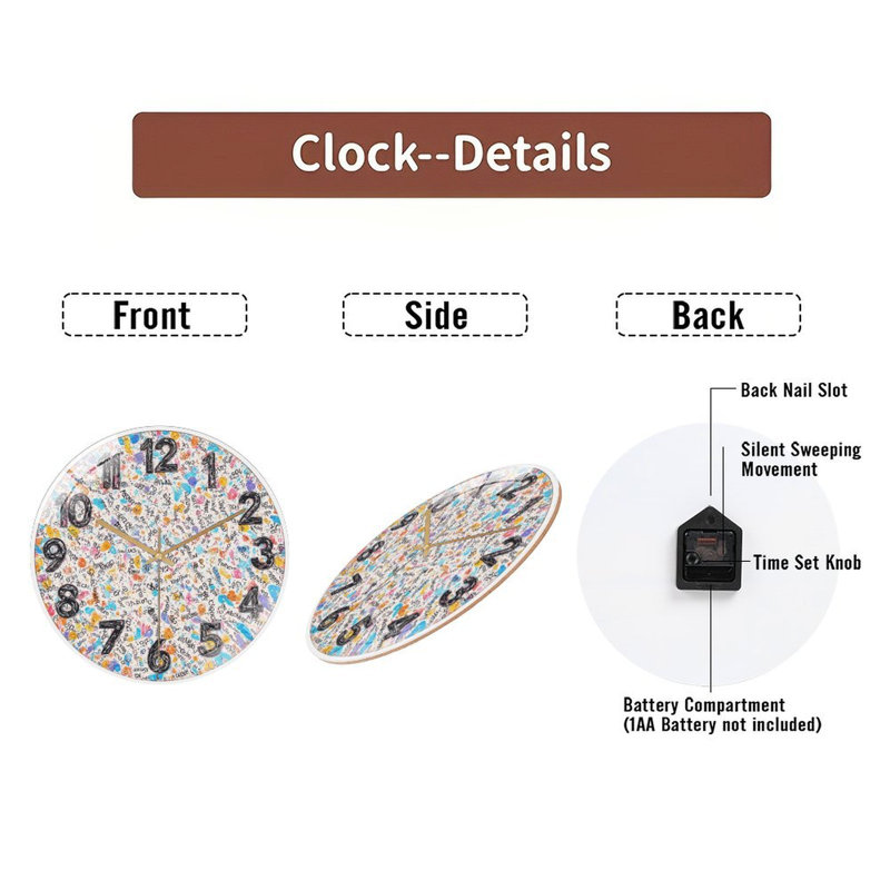 Horloge murale colorée abstraite 12 po