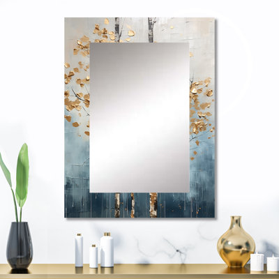 Or et bleu Harmony III - grand miroir, miroir mural décoratif traditionnel, impression sur métal
