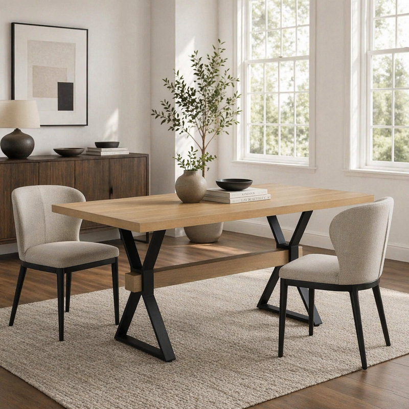 Table de salle à manger à pieds en X, Bois de frêne naturel