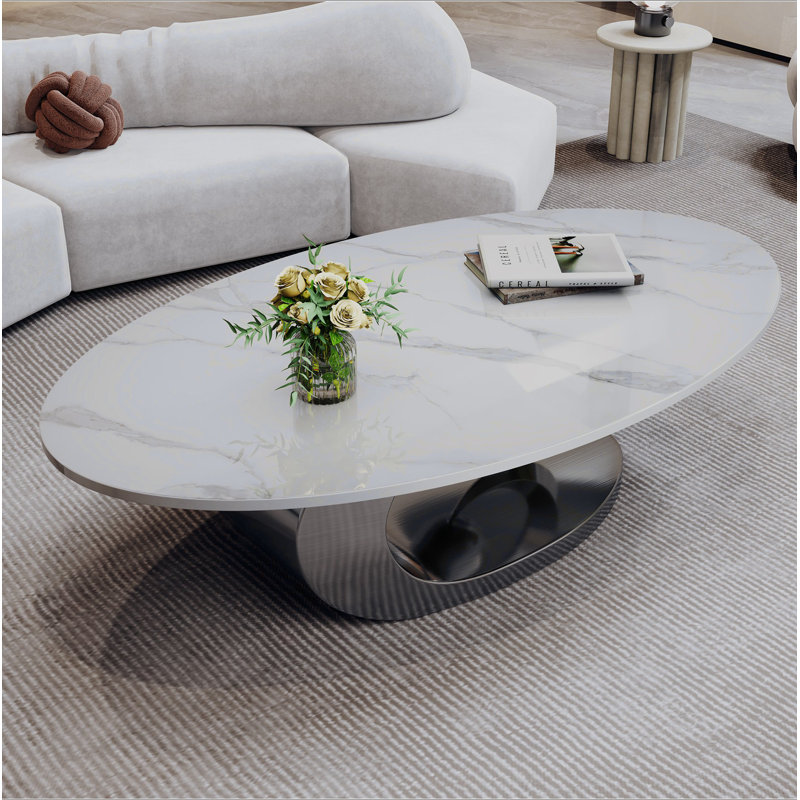 Table basse en marbre avec base sculpturale en acier inoxydable, Gris