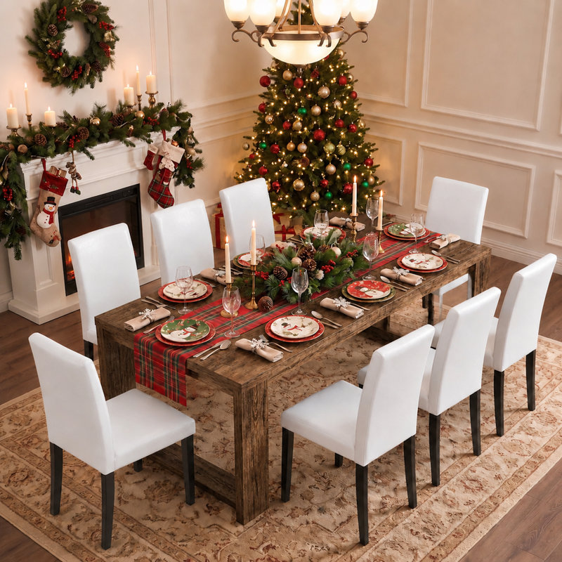 Kristin Dining Set, Brown, White