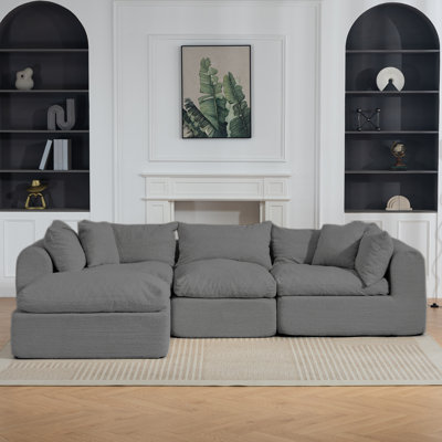 Canapé d'angle sans ossature en forme de L de 113 pouces, style nuage, pour salon, canapé d'angle profond rembourré, canapé d'angle modulaire confortable pour salon et chambre (gris)