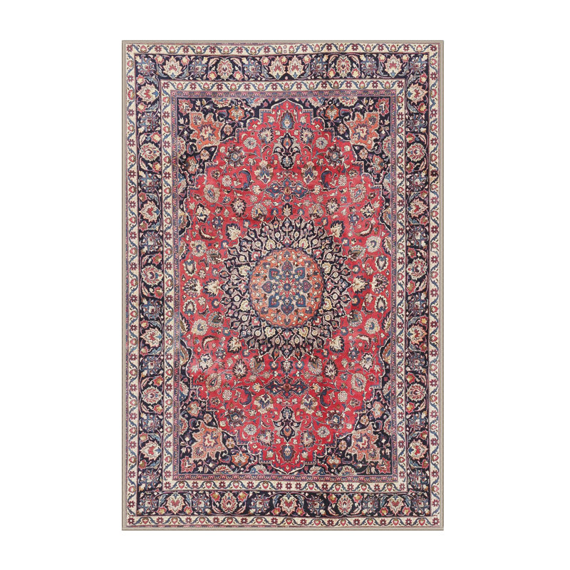 Rouge oriental/bleu marine/beige Tapis décoratif, Rectangle 8 pi x 12 pi