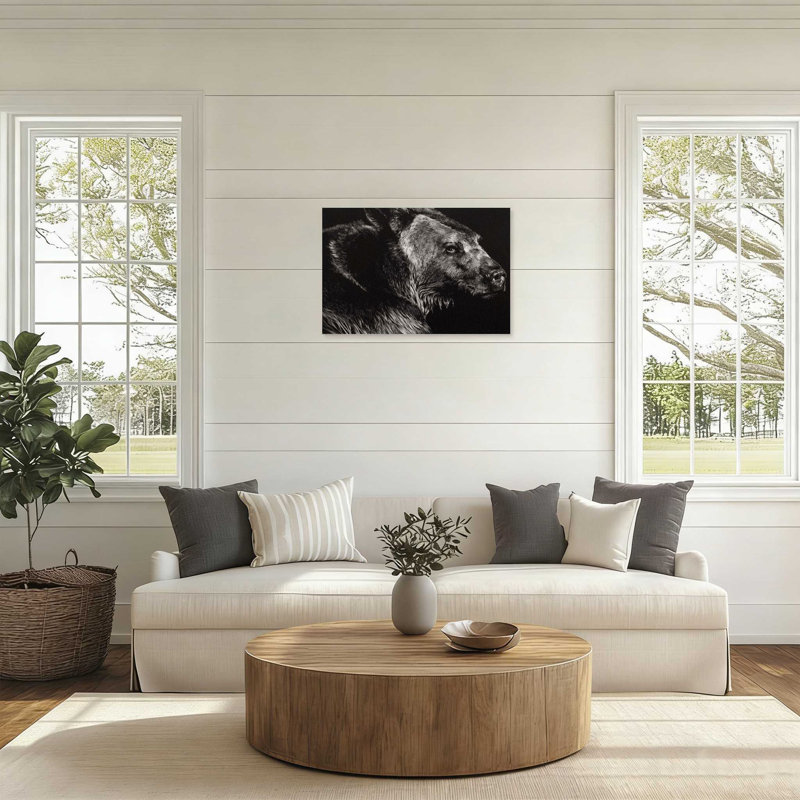 Ourson rétro vintage noir et blanc sur toile d'horreur, 12 x 18