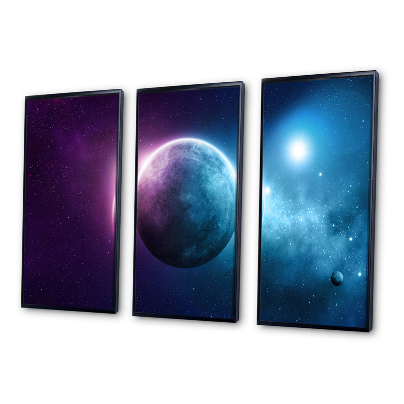 " Deep Space Planet " 3 - Pieces, Black, 28" H x 36" W