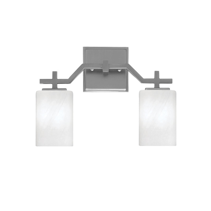 Barre de bain Headland illustré avec verre de marbre blanc de 4 po, Deux lumières, H 10,75 po x l 13,75 po x P 5,25 po