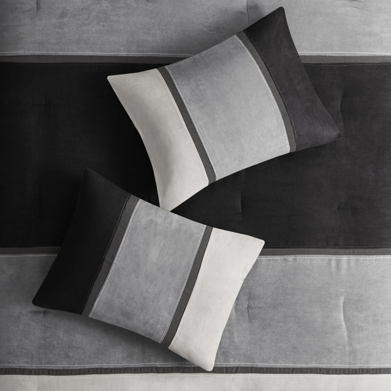 Ensemble de literie 7 pièces en faux suède noir pour très grand lit, édredon décoratif de taille coussin confortable, noir, fer à vapeur fin, jupe de lit