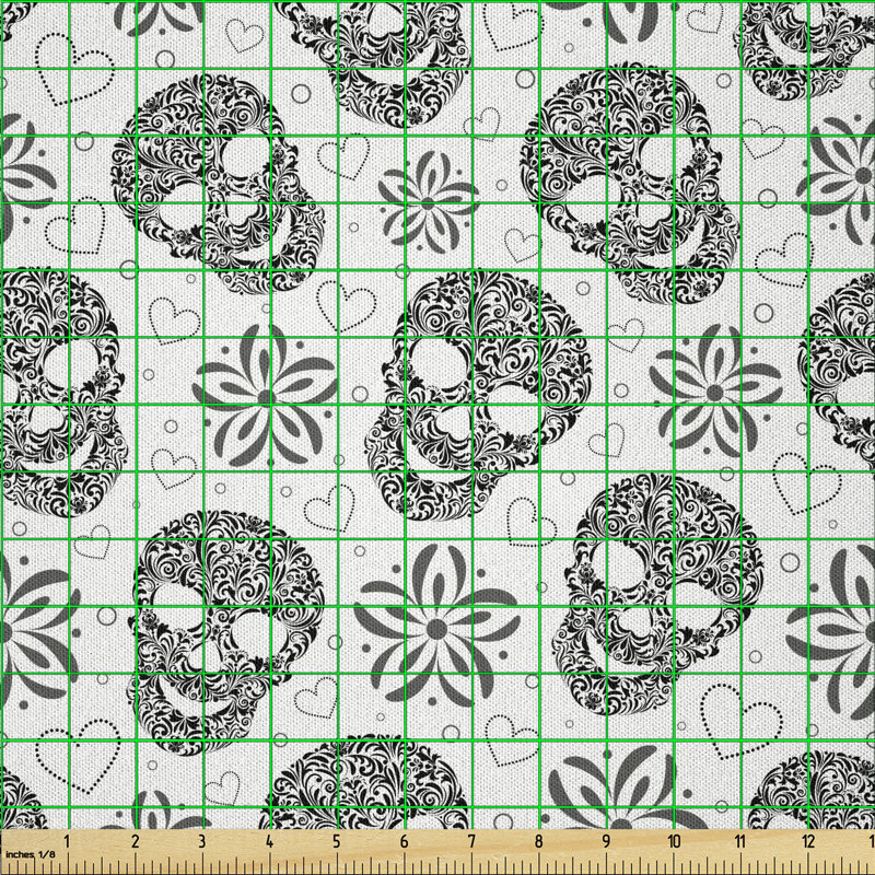 Cyion Floral Skulls Daisies Hearts Fabric