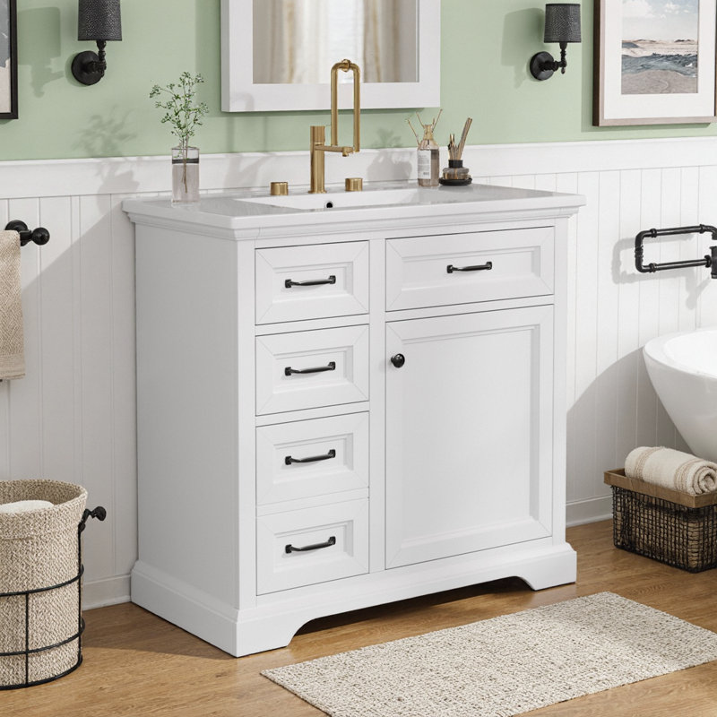 Meuble-lavabo de 36 po avec lavabo en céramique, Blanc