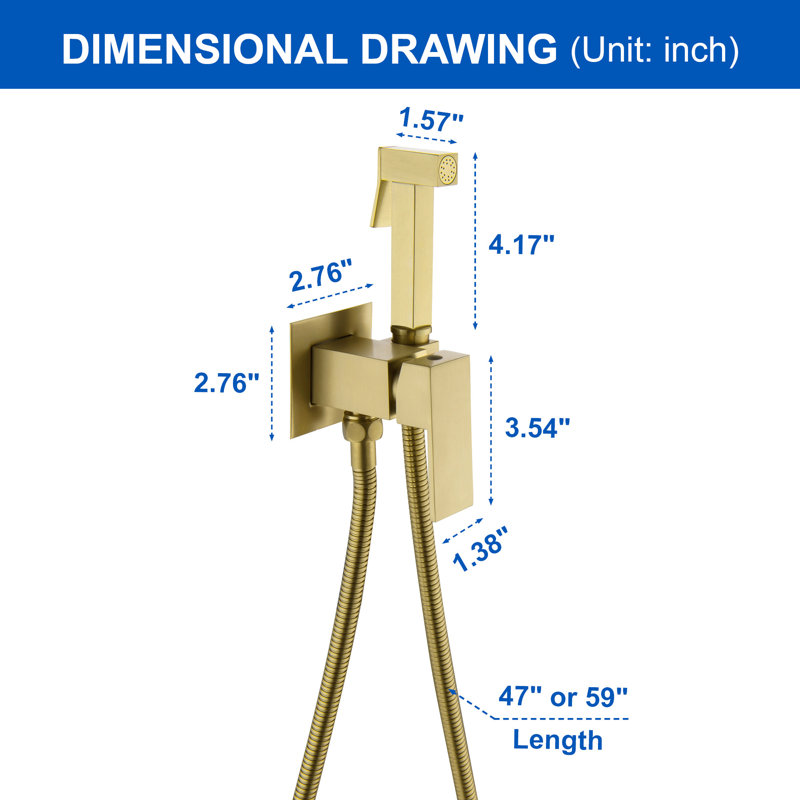 Elongated Wall Mount Bidet with Faucet, Brushed Gold