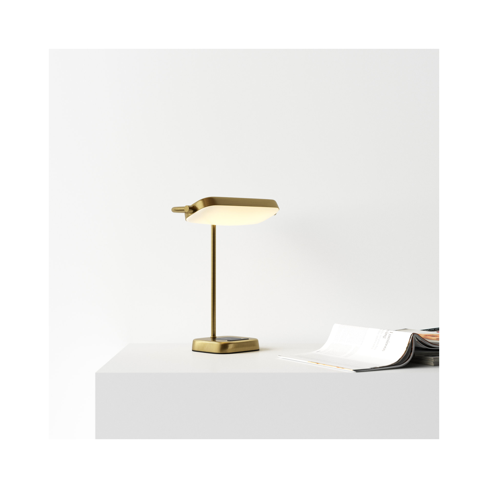 Metal USB Desk Lamp, Antique Brass w. Frosted Diffuser, Antique Brass