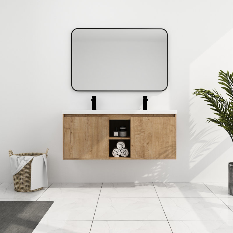 Meuble-lavabo de salle de bain avec double lavabo mural 48 po - Construction avec évier de porte à fermeture douce